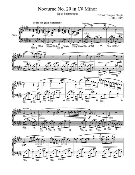 Nocturne No 20 In C♯ Minor Sheet Music For Piano Solo