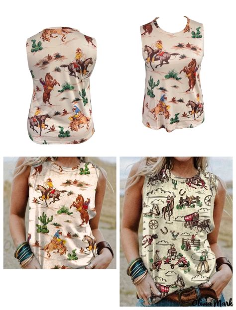 Olivia Mark Womens Plus Size Western Casual Tank Top With Cartoon