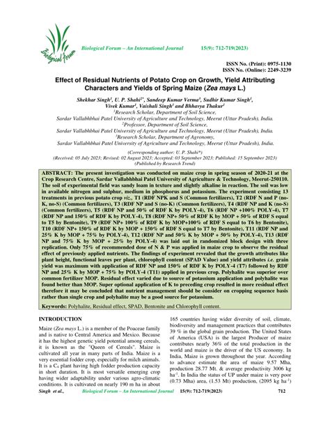 PDF Effect Of Residual Nutrients Of Potato Crop On Growth Yield