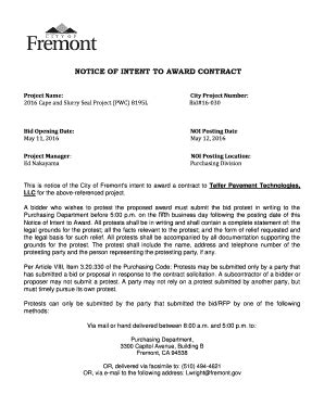 Fillable Online Notice Of Intent To Award Contract Fax Email Print