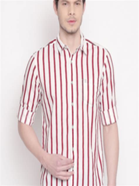 Buy Mufti Men White And Red Slim Fit Striped Casual Shirt Shirts For