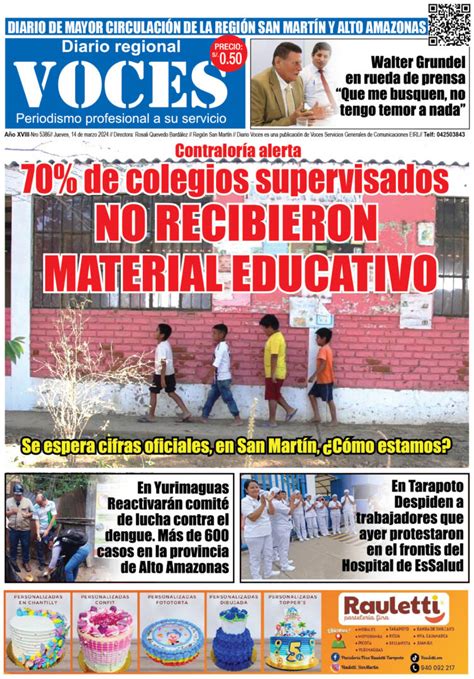 Portada Jueves 14 De Marzo 2024 Diario Voces