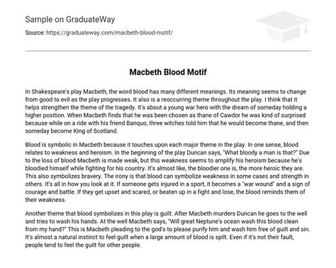 ⇉Macbeth Blood Motif Analysis Essay Example | GraduateWay