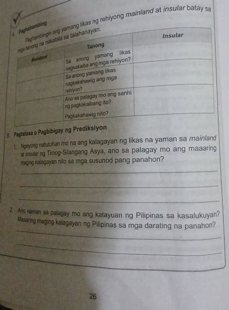 Solved G Rehiyong Mainland At Insular Batay Sa B Pagtatasa O