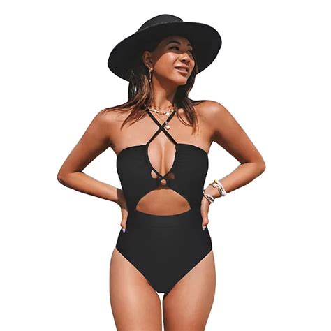 Womens Cupshe Plunging Cutout Criss Cross One Piece Swimsuit