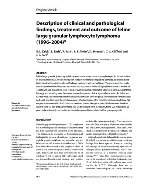 (PDF) Description of clinical and pathological findings, treatment and outcome of feline large ...