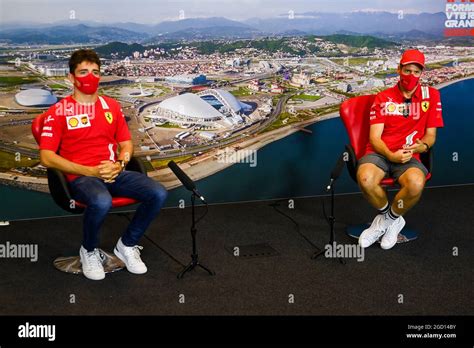 L To R Charles Leclerc Mon Ferrari And Team Mate Sebastian Vettel