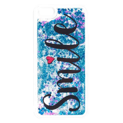 Blue Glitter Smile Liquid Fill Phone Case Claires Us