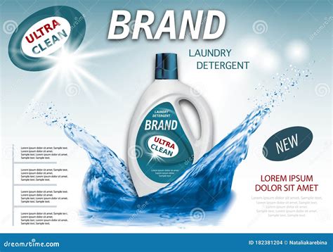 Package Design For Liquid Detergents Ads With Water Splash Laundry