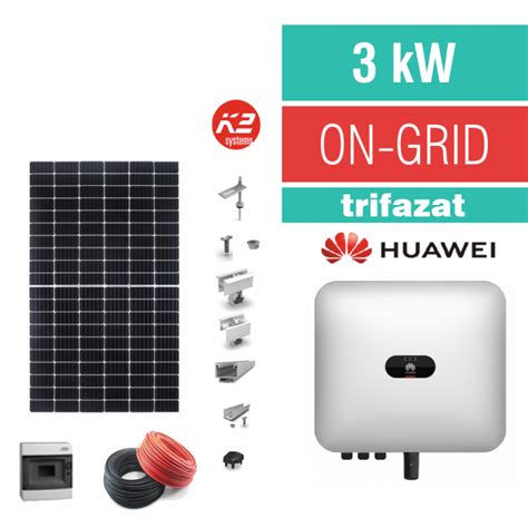 Kit Complet Sistem Fotovoltaic On Grid Invertor Kw Trifazat