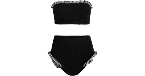 Hunza G Peggy Ruffle Trimmed Seersucker Bikini In Black Lyst