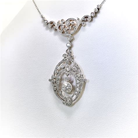 Edwardian Diamond Belle Epoque Drop Wedding Necklace 18k Yellow Gold