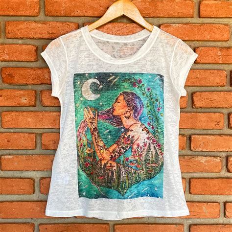 T Shirt Camiseta Baby Look Lua Bolsas Boho