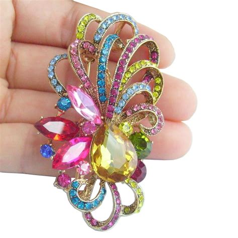 Pretty Multicolor Rhinestone Crystal Flower Brooch Pin Pendant