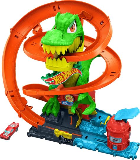Amazon Hot Wheels Toy Car Track Set City T Rex Blaze Battle