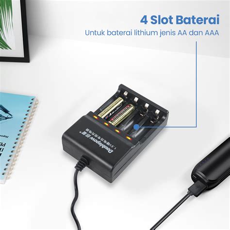 Doublepow USB Powered Charger Baterai Lithium 4 Slot AA AAA 1 5V DP