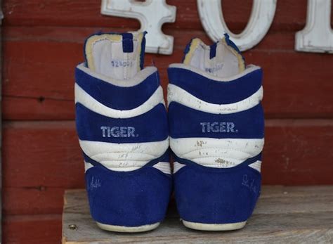 Vintage White And Blue 1980s Asics Tiger Wrestling Shoes