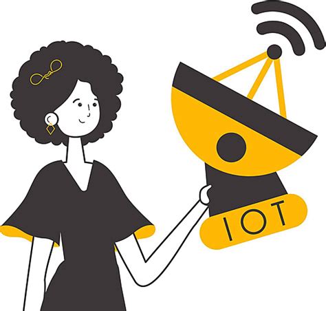 Girl Holds Iot Logo In Linear Style Isolated Vector Vector Innovation