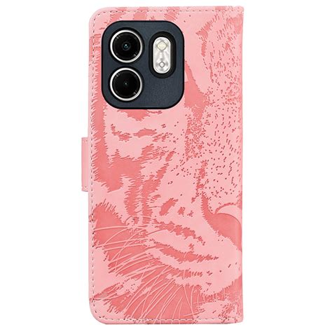 For Infinix Hot I Smart Tiger Embossing Pattern Flip Leather Phone Case Pink Alexnld