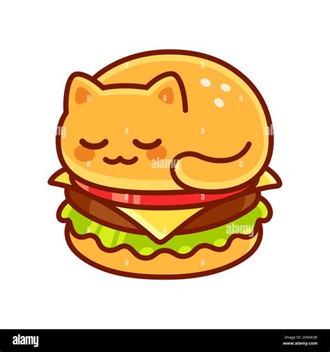 Nette Katze Burger Cartoon Lustige Kawaii Cheeseburger Zeichnung Mit