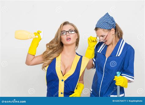 Two Professional Cleaners Busty Girl And Stock Image Image Of Housework Busty 63576477