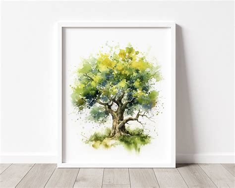 Oak Tree Art PRINT, Tree Watercolor Painting Wall Art, Green Tree ...