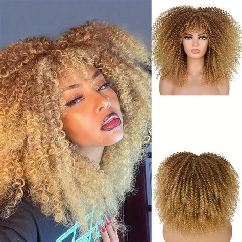 Short Afro Kinky Curly Wigs Bangs Women Synthetic Heat Temu