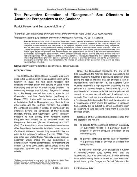 PDF The Preventive Detention Of Dangerous Sex Offenders In Australia Perspectives At The