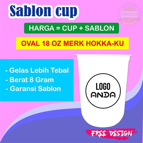 Jual Sablon Cup Plastik 18 OZ 8 Gram Oval EURO Hokkaku Gelas Cup