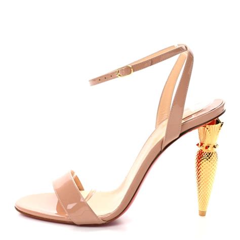 Christian Louboutin Patent Galva Lipqueen Sandals Nude Gold