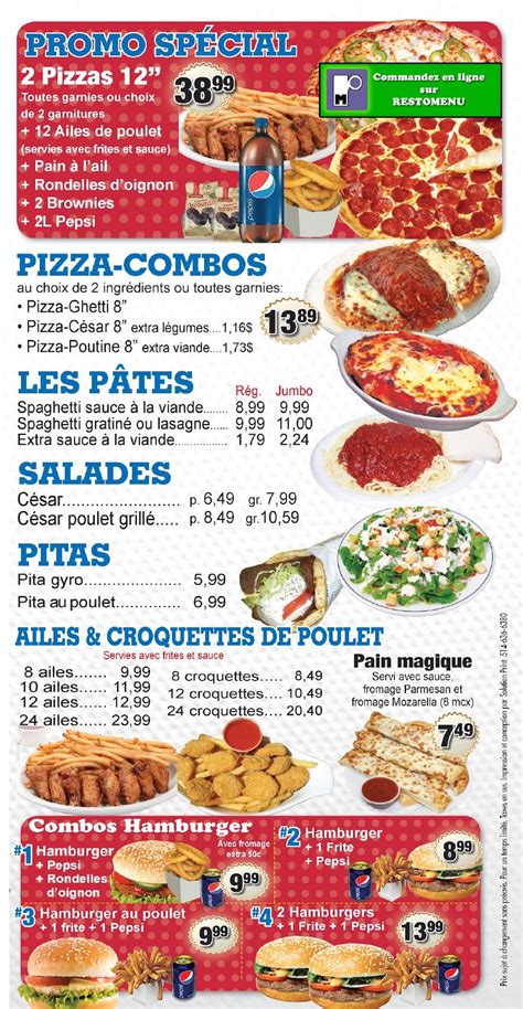 Menu At Alex O Pizza 2 Pour 1 Pizzeria Brossard