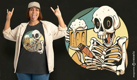 Skeleton Drinking And Smoking T Shirt Design Vector Download