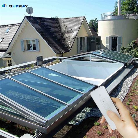 House Electric Pyamidal Roof Roofing Aluminum Tempered Glass Shed Sliding Sunroof Skylight