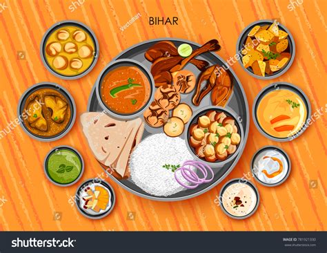 Illustration Traditional Bihari Cuisine Food Meal Stock Vector Royalty