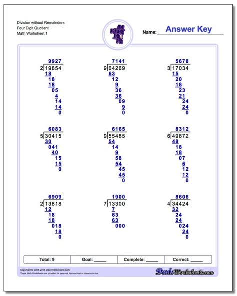 Division With And Without Remainders Worksheet