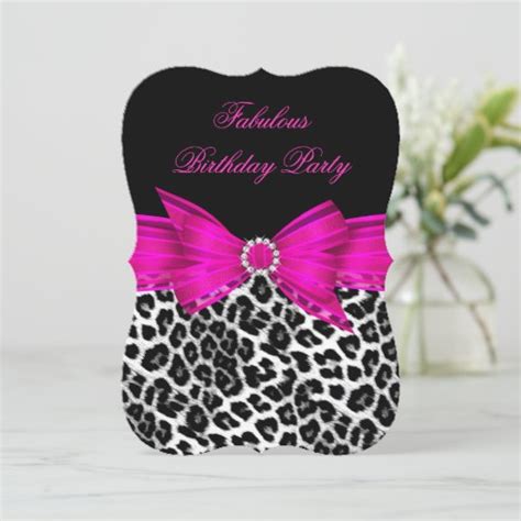 Fabulous Hot Pink Leopard Birthday Party Black Invitation Zazzle