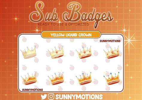 8x King And Queen Yellow Liquid Crown Twitch Sub Bit Badges Royal Power