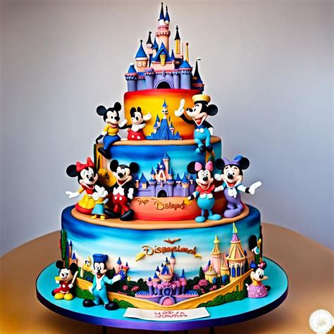 Hyperdetailed Vibrant Colors 6 Tier Disneyland Themed Cake With