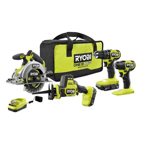 Ryobi 18v One Hp Brushless Cordless Compact 4 Tool Kit With 2 1 5 Ah Batteries And Char