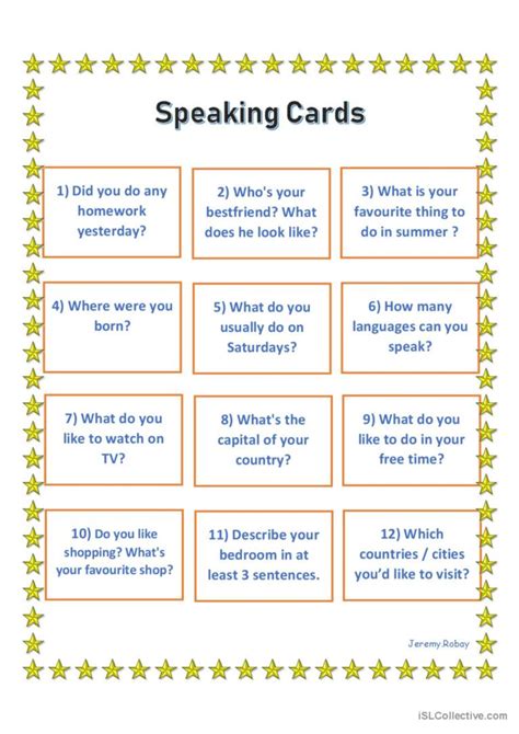 Speaking Cards For Beginners Vocabul English ESL Worksheets Pdf Doc