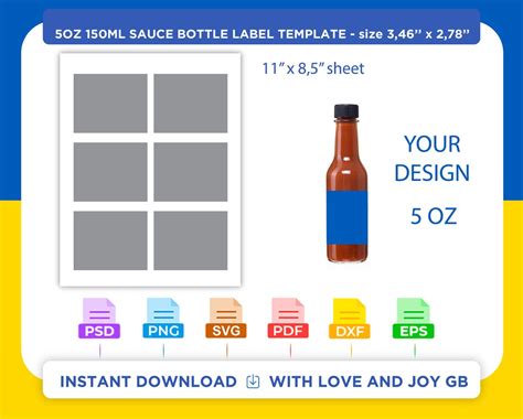 Sauce Bottle Template, Png, Svg, Dxf, Eps, Label, Wrapper, Canva ...