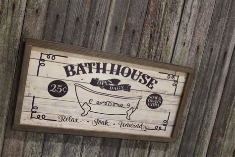 Farmhouse Bath House Bathhouse Tub Wood Sign Claw Foot 25 Cents Shiplap