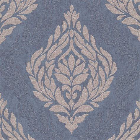 Papier Peint Baroque Bleu Gris Chambre Adulte Chic Tapisserie