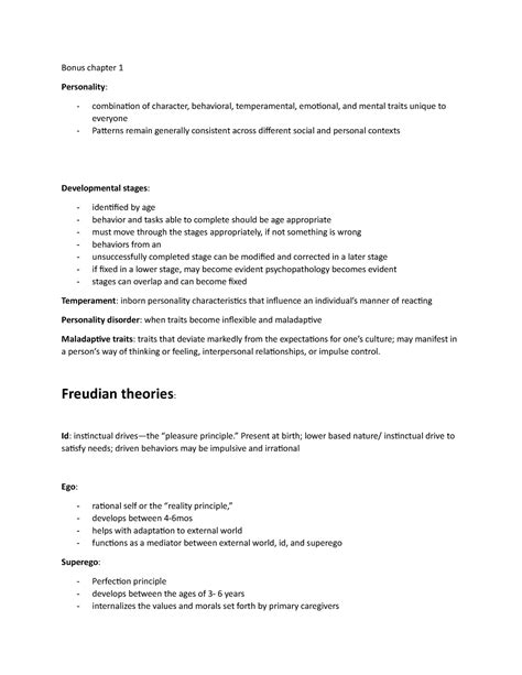 Bonus chapter 1 notes - Bonus chapter 1 Personality : combination of