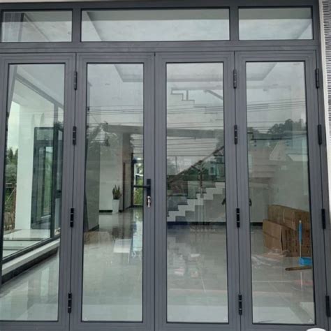 Color Coated Grey Aluminium Glass Hinged Door For Home Thickness 5mm