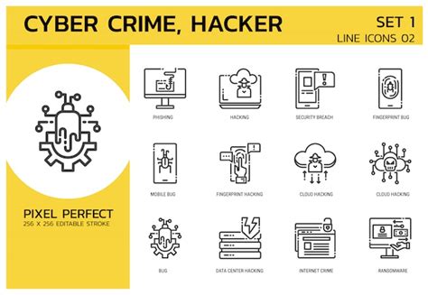 Premium Vector Line Icons Style Hacker Cyber Crime Attack