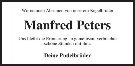 Traueranzeigen Von Manfred Peters Nordwest Trauer De