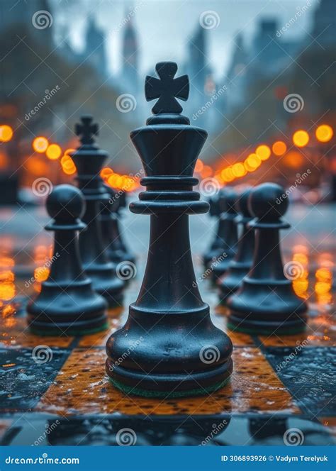 Black Chess Set on City Street, Strategy and Competition in Urban Surroundings Stock Photo ...