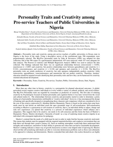 PDF Personality Traits And Creativity Among Pre Service Teachers Of