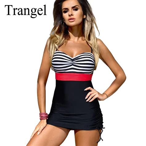 Trangel Vintage Swimsuits Bikini Large Size Women Dress Swimwear One